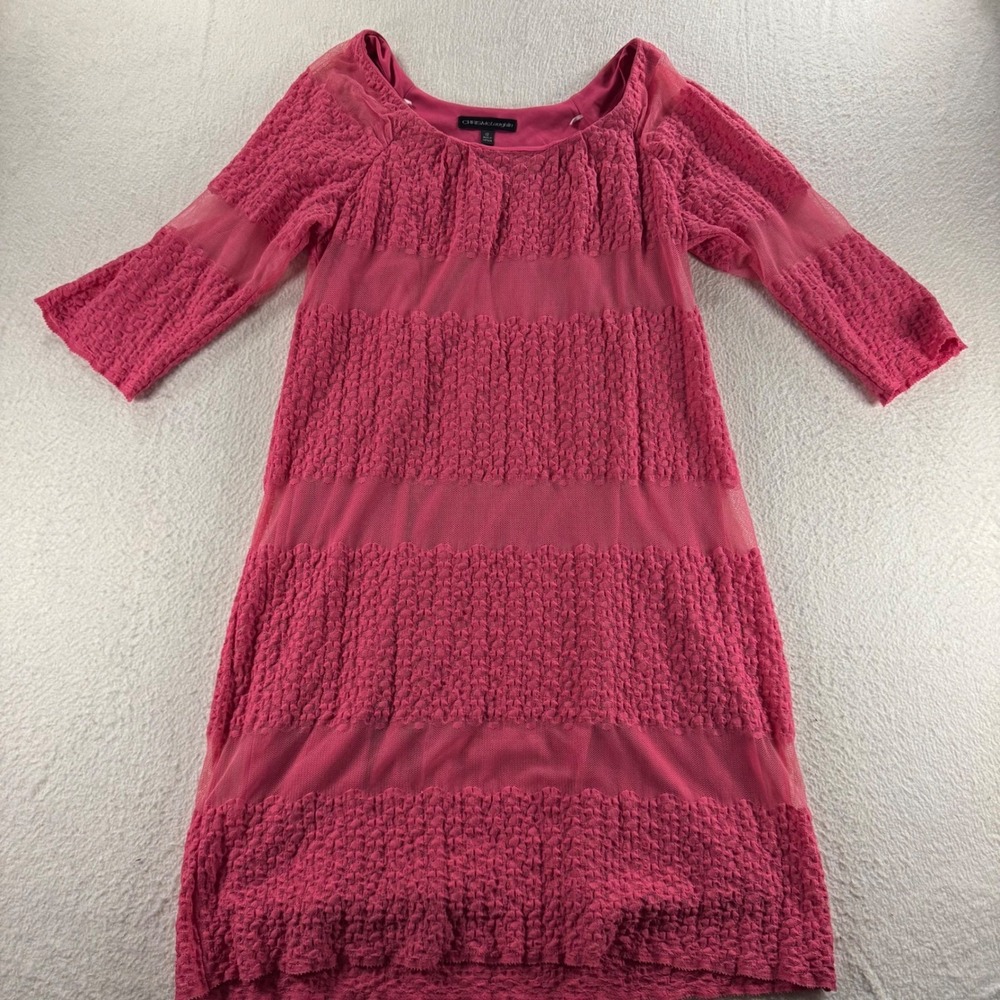 Chris McLaughlin Dress Women 12 Pink Popcorn Lace Mesh 3/4 Sleeve Shift Party